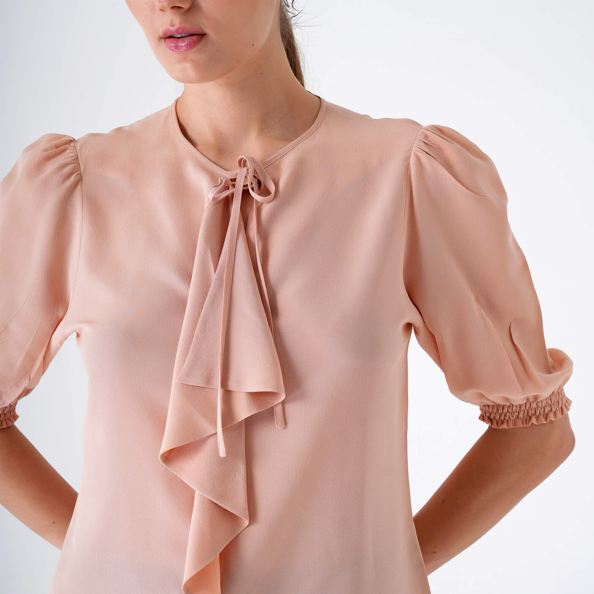 Etro - Soft Pink Ruffle&Half Sleeve Silk Blousse